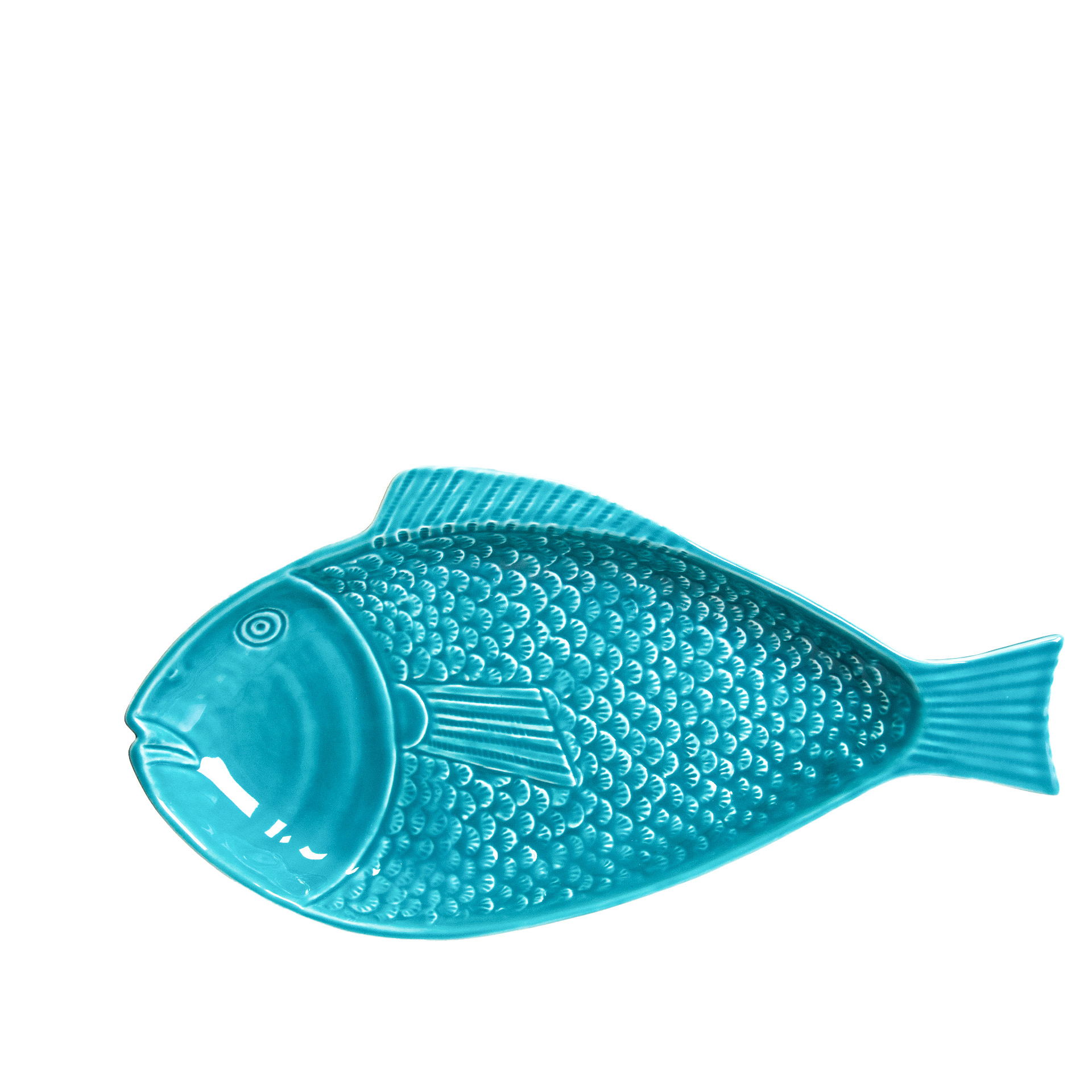 Travessa Peixe Cerâmica Azul Turquesa 44X23cm
