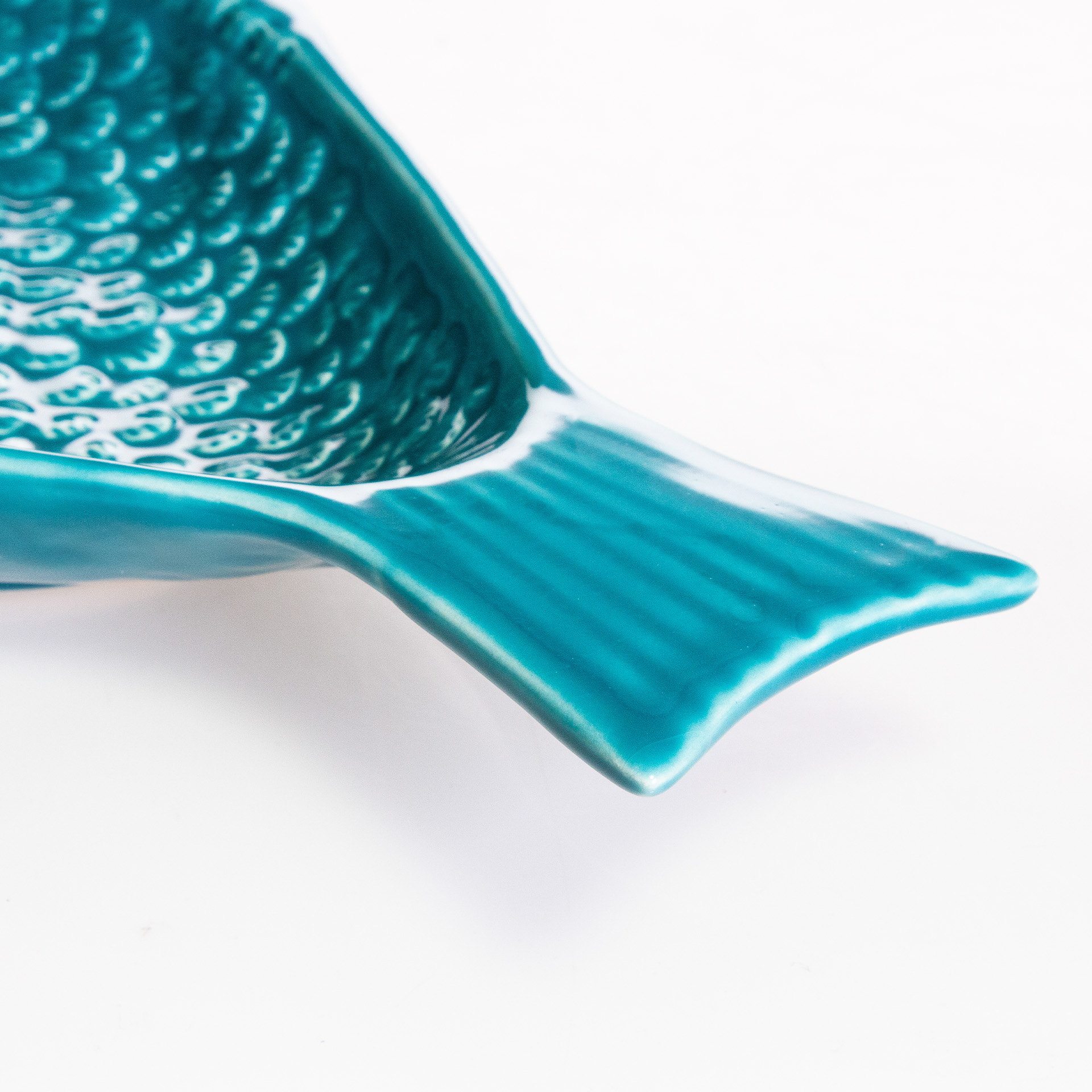 Travessa Peixe Cerâmica Azul Turquesa 44X23cm