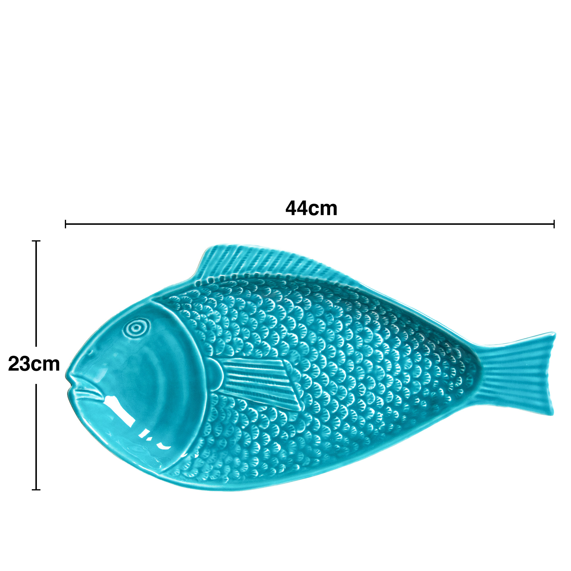 Travessa Peixe Cerâmica Azul Turquesa 44X23cm