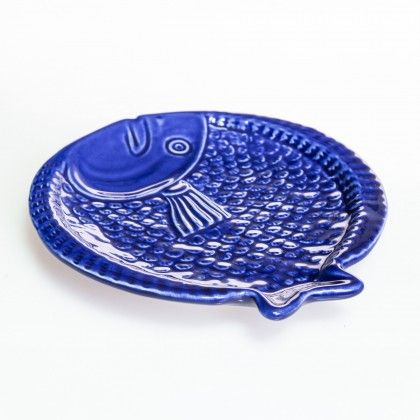 Prato Raso Peixe Cermica Azul Escuro 15.5cm