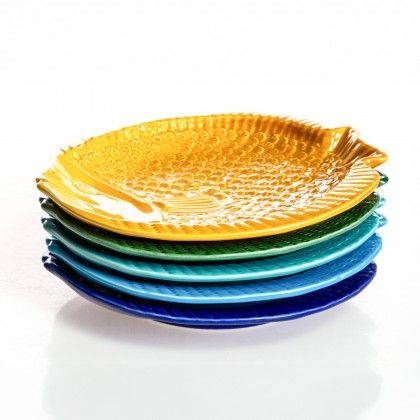 Prato Fundo Peixe Cer�mica Azul Escuro 21.5cm