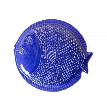 Prato Raso Peixe Cerâmica Azul Escuro 25cm Prato Raso Peixe Cerâmica Azul Escuro 25cm