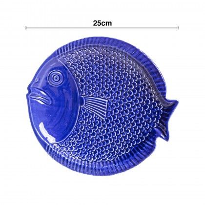 Prato Raso Peixe Cerâmica Azul Escuro 25cm Prato Raso Peixe Cerâmica Azul Escuro 25cm