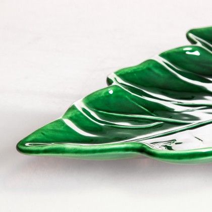 Travessa Folha Cer�mica Verde 27X15cm