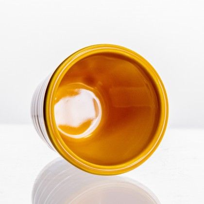 Copo Café Riscas Cerâmica Amarelo Mostarda 5.5cm Copo Café Riscas Cerâmica Amarelo Mostarda 5.5cm