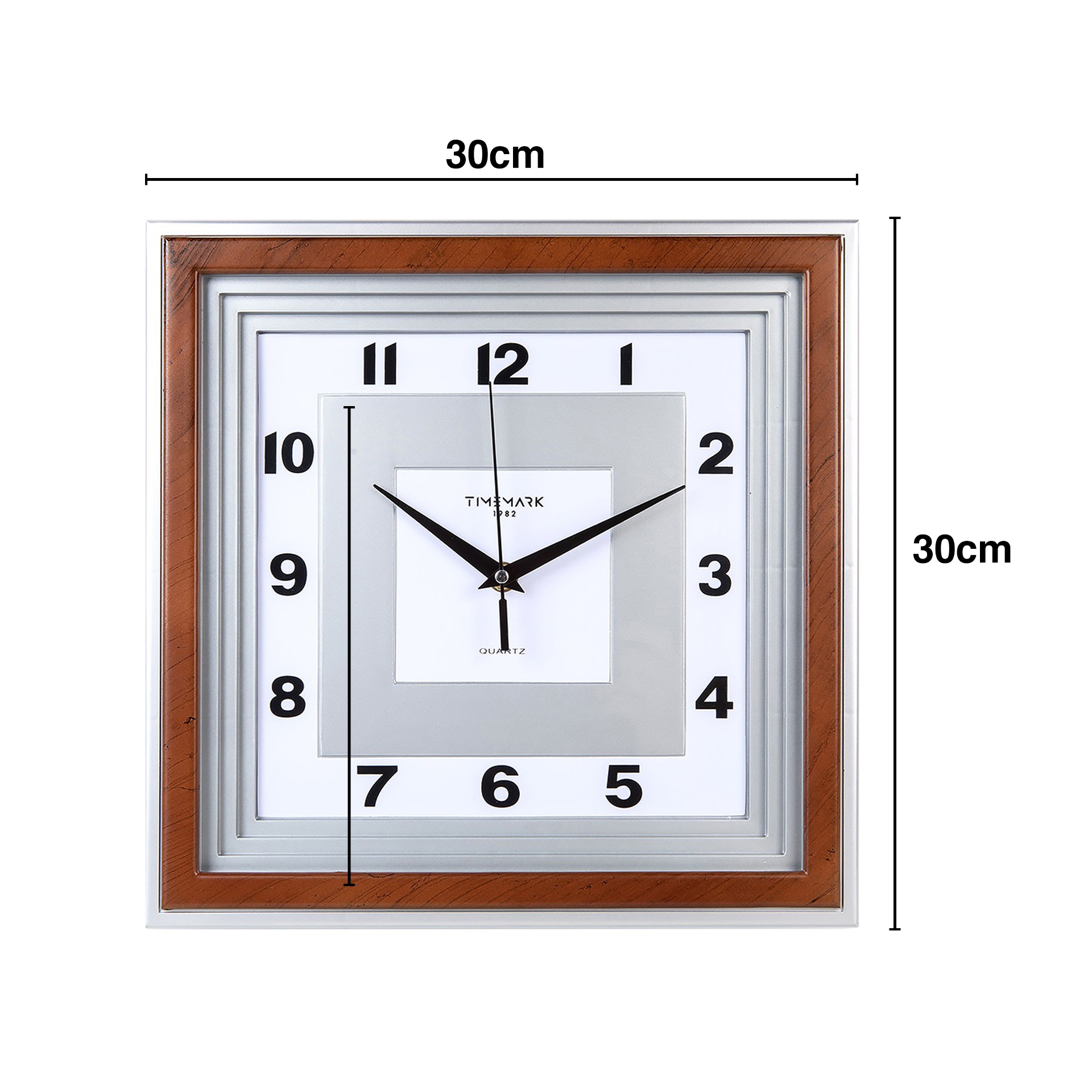 Relógio Parede Timemark Quadrado Castanho 30X30cm