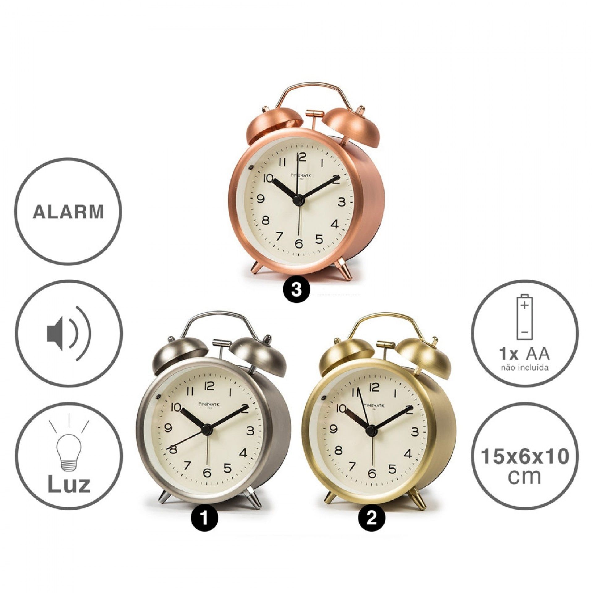 Despertador Timemark Analogico Plástico Multicor 15X6X10cm