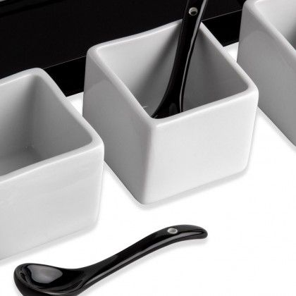 Base com 3 Taas + Colher Porcelana Ming Branco 5X5X4cm