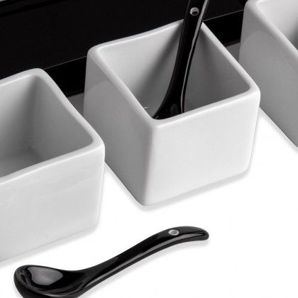 Base com 3 Taas + Colher Porcelana Ming Branco 5X5X4cm