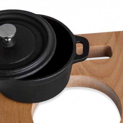 Suporte Bambu + 1 Caarola Ferro Gourmand Preto 18X18cm