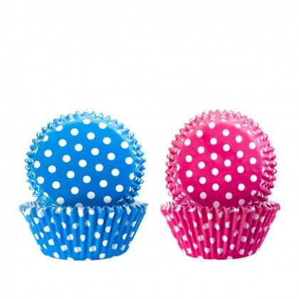 Forma Queque Papel Bolas Azul + Rosa 7.5X4cm Pack 100