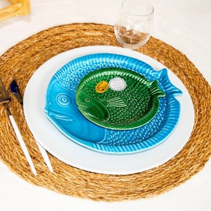 Prato Fundo Peixe Cer�mica Azul Escuro 21.5cm