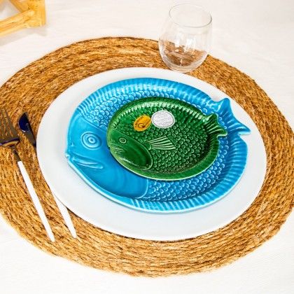 Prato Raso Peixe Cerâmica Azul Escuro 25cm Prato Raso Peixe Cerâmica Azul Escuro 25cm