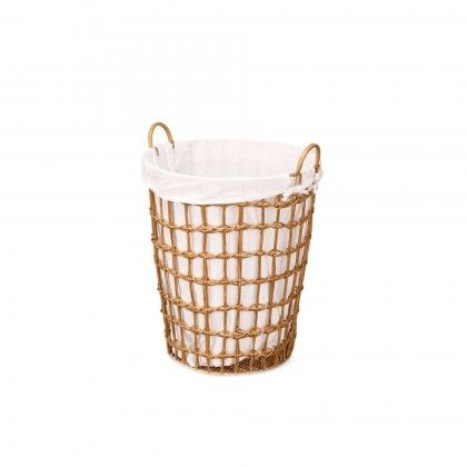 Cesto Plástico Efeito Vime com Forro Asas Redondo Natural 43X46X59cm Cesto Plástico Efeito Vime com Forro Asas Redondo Natural 43X46X59cm