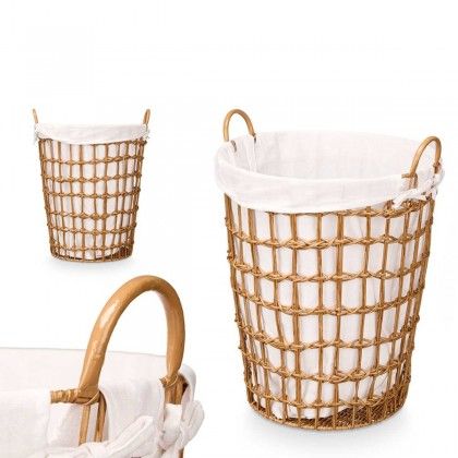Cesto Plástico Efeito Vime com Forro Asas Redondo Natural 43X46X59cm Cesto Plástico Efeito Vime com Forro Asas Redondo Natural 43X46X59cm