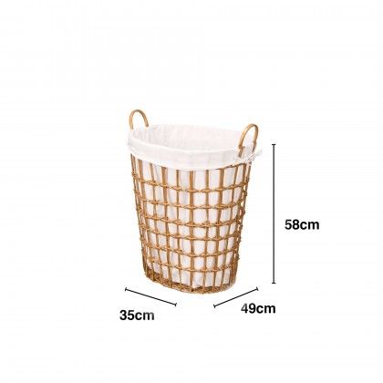 Cesto Pl�stico Efeito Vime com Forro Asas Oval Natural 35X49X58cm