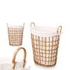 Cesto Pl�stico Efeito Vime com Forro Asas Oval Natural 35X49X58cm