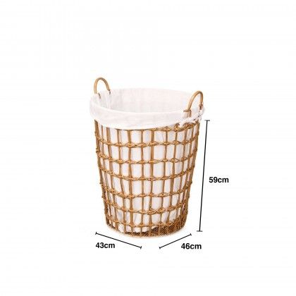Cesto Plástico Efeito Vime com Forro Asas Redondo Natural 43X46X59cm Cesto Plástico Efeito Vime com Forro Asas Redondo Natural 43X46X59cm