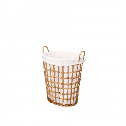 Cesto Pl�stico Efeito Vime com Forro Asas Oval Natural 35X49X58cm
