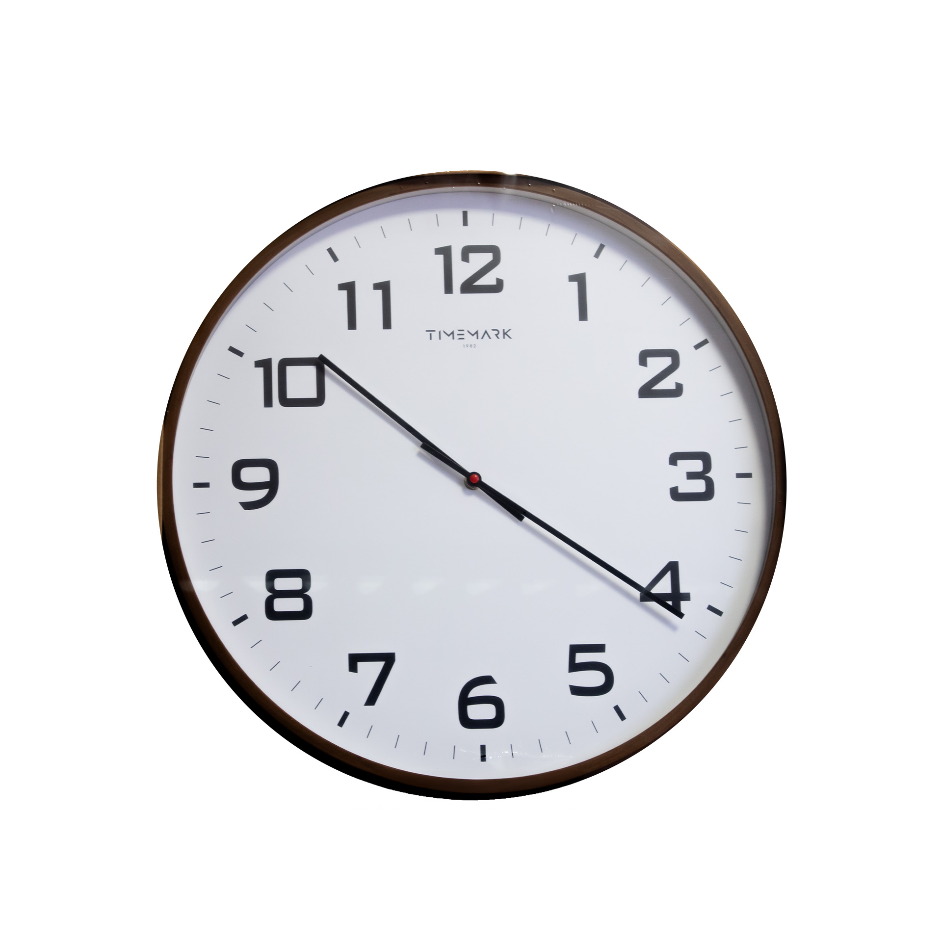 Relógio Parede Timemark Redondo Branco Borda Castanha 50cm