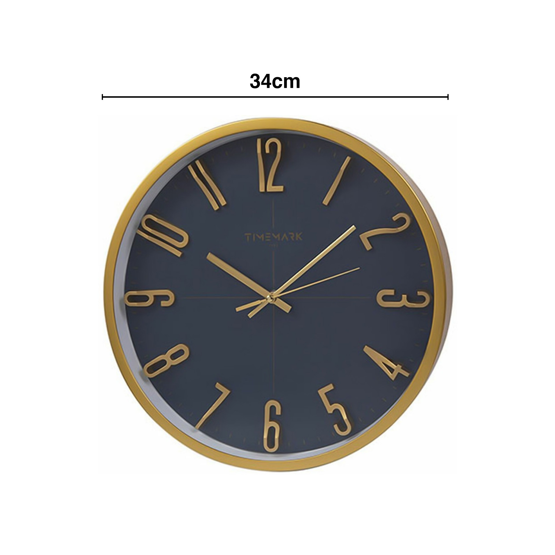 Relógio Parede Timemark Redondo Azul Borda Dourada 34cm