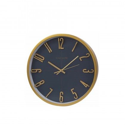 Rel�gio Parede Timemark Redondo Azul Borda Dourada 34cm