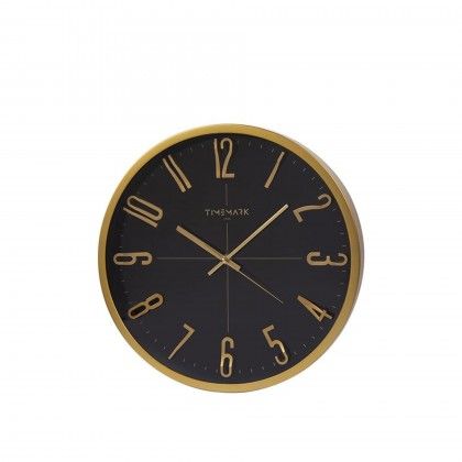 Rel�gio Parede Timemark Redondo Preto Borda Dourada 34cm