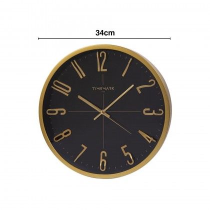 Rel�gio Parede Timemark Redondo Preto Borda Dourada 34cm