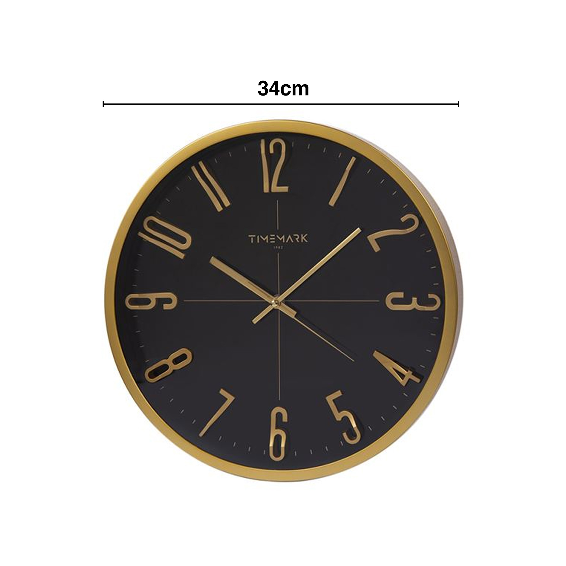 Relógio Parede Timemark Redondo Preto Borda Dourada 34cm