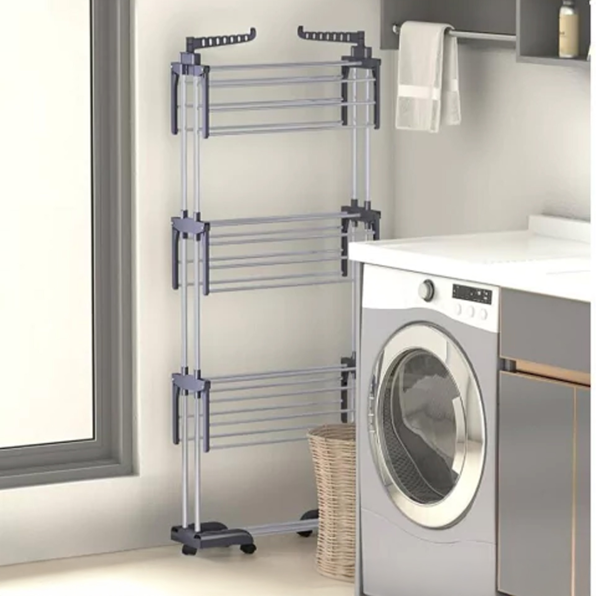 Estendal Chão 3 Andares com Rodas 76X66X176cm