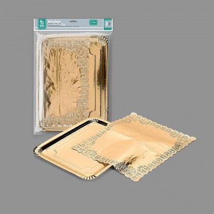 Naperon Papel com Bandeja Retangular Dourado 31X38cm