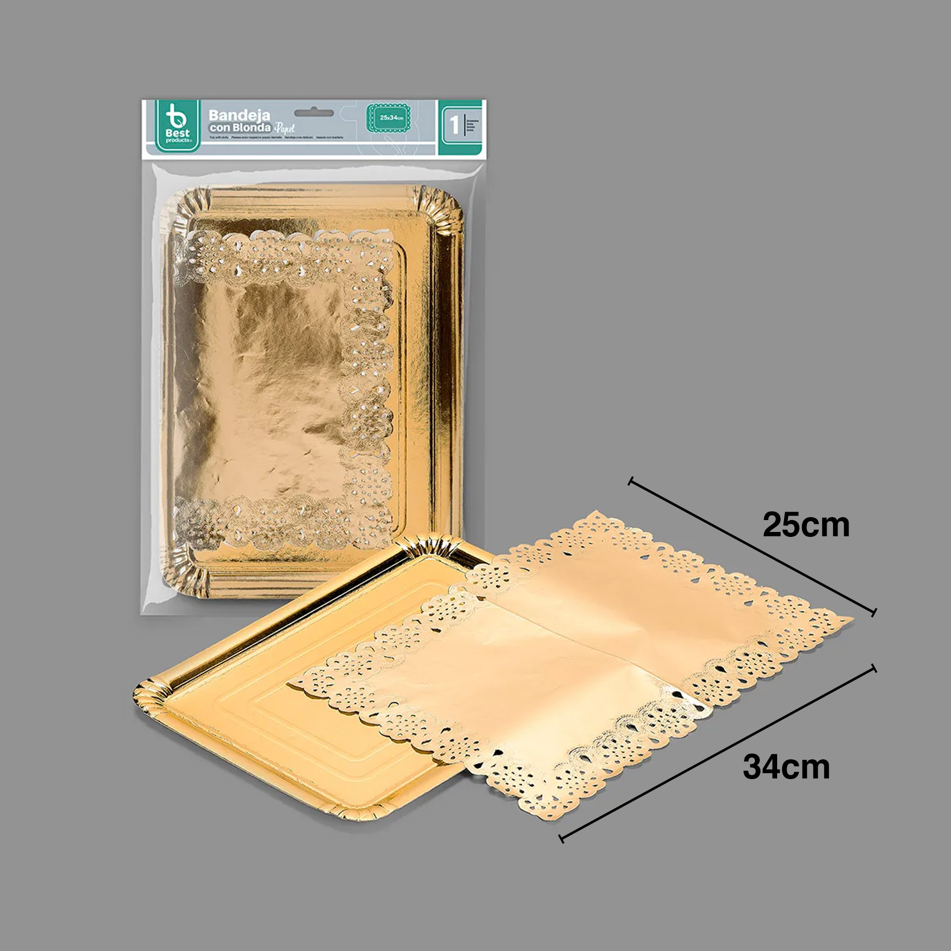 Naperon Papel com Bandeja Retangular Dourado 25X34cm