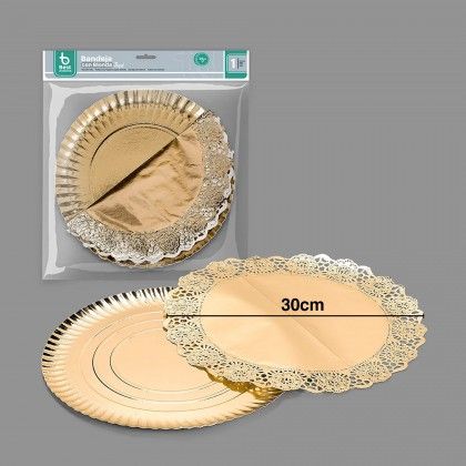 Naperon Papel com Bandeja Redondo Dourado 30cm