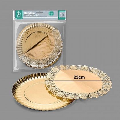 Naperon Papel com Bandeja Redondo Dourado 23cm