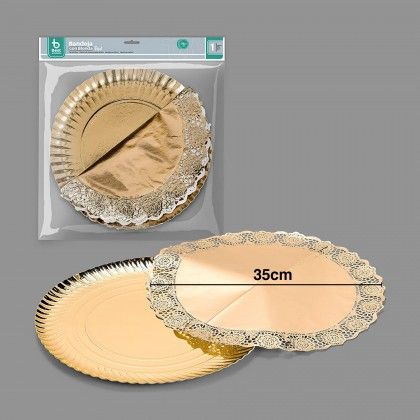 Naperon Papel com Bandeja Redondo Dourado 35cm