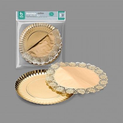 Naperon Papel com Bandeja Redondo Dourado 23cm