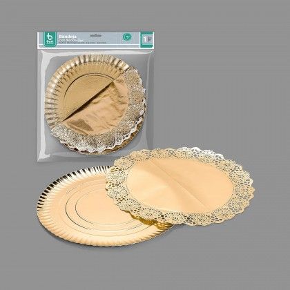 Naperon Papel com Bandeja Redondo Dourado 30cm