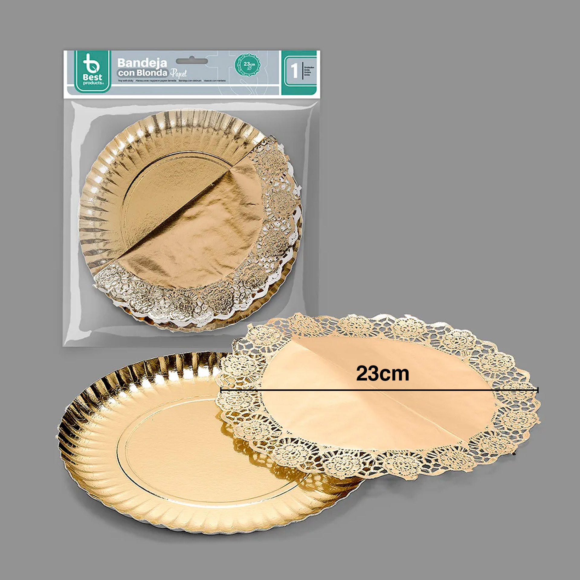 Naperon Papel com Bandeja Redondo Dourado 23cm