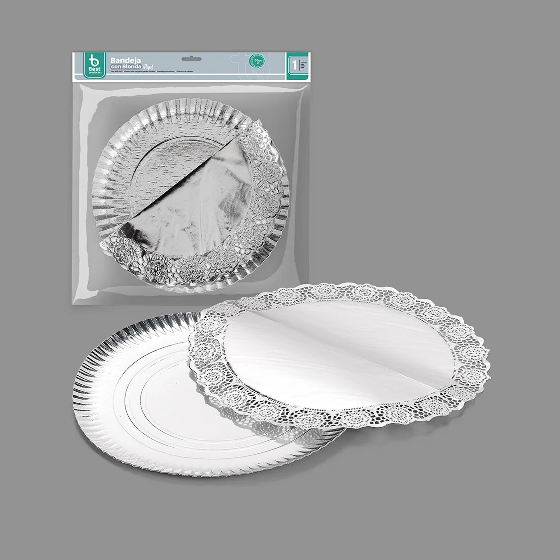 Naperon Papel com Bandeja Redondo Prateado 35cm