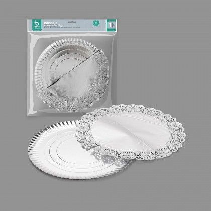 Naperon Papel com Bandeja Redondo Prateado 30cm