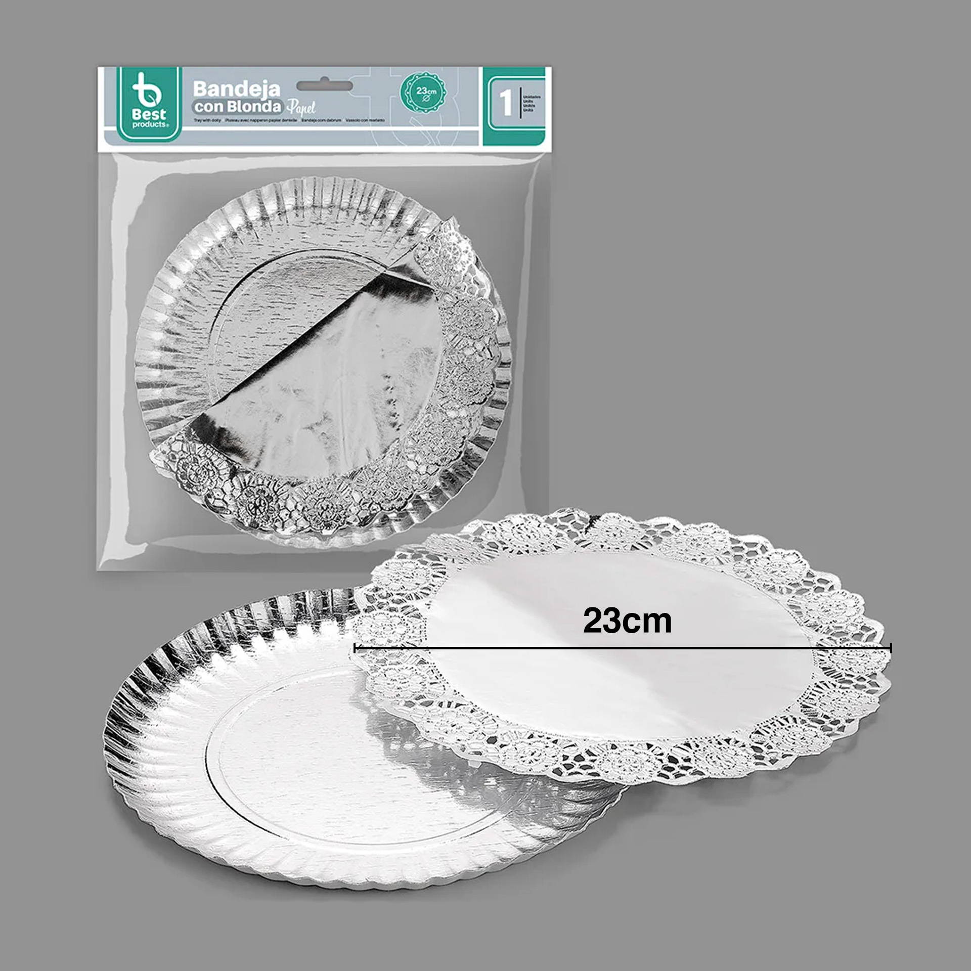 Naperon Papel com Bandeja Redondo Prateado 23cm