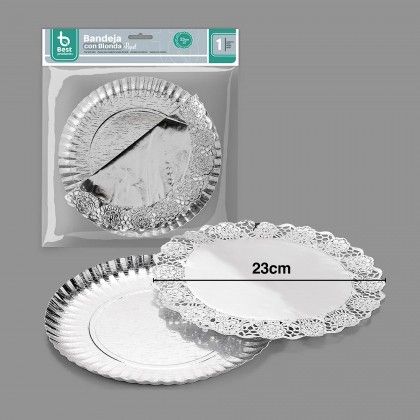 Naperon Papel com Bandeja Redondo Prateado 23cm
