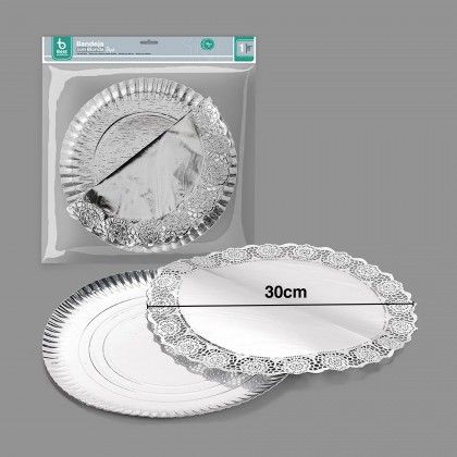 Naperon Papel com Bandeja Redondo Prateado 30cm