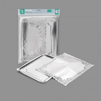 Naperon Papel com Bandeja Retangular Prateado 31X38cm