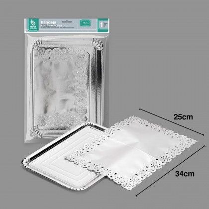 Naperon Papel com Bandeja Retangular Prateado 25X34cm