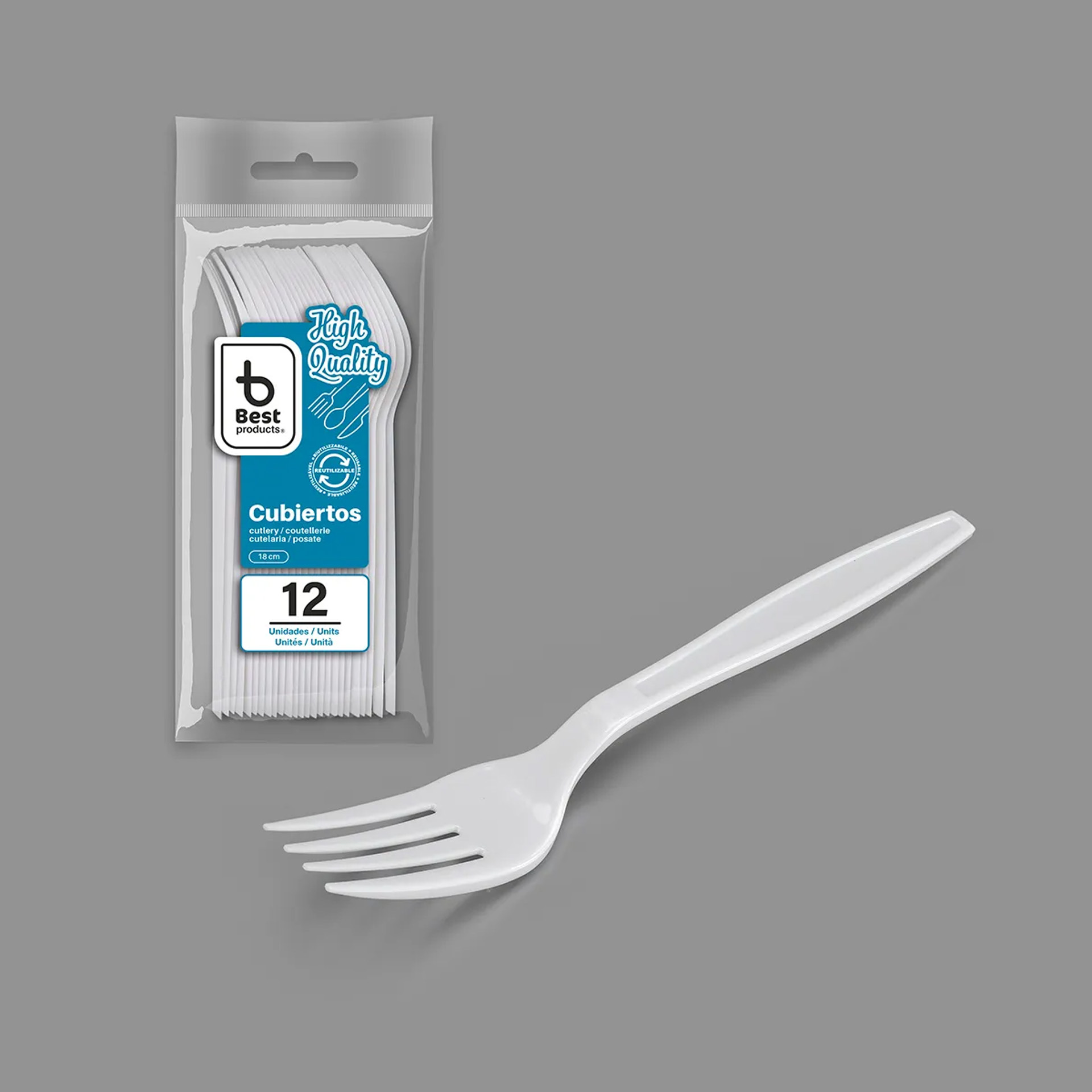 Garfo Plástico Reutilizável Branco 18cm Pack 12