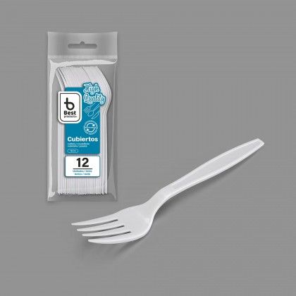 Garfo Plstico Reutilizvel Branco 18cm Pack 12