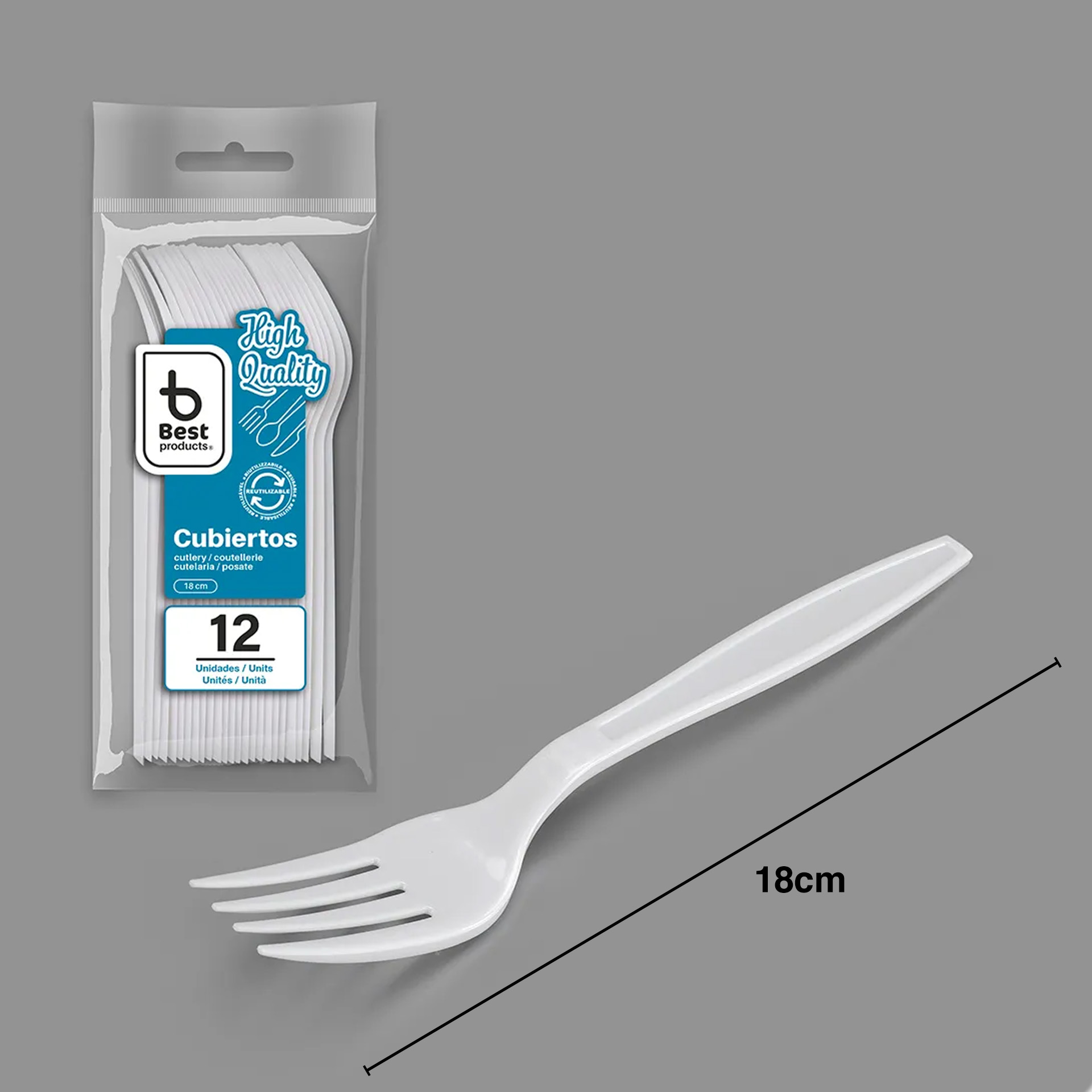 Garfo Plástico Reutilizável Branco 18cm Pack 12
