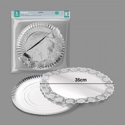 Naperon Papel com Bandeja Redondo Prateado 35cm