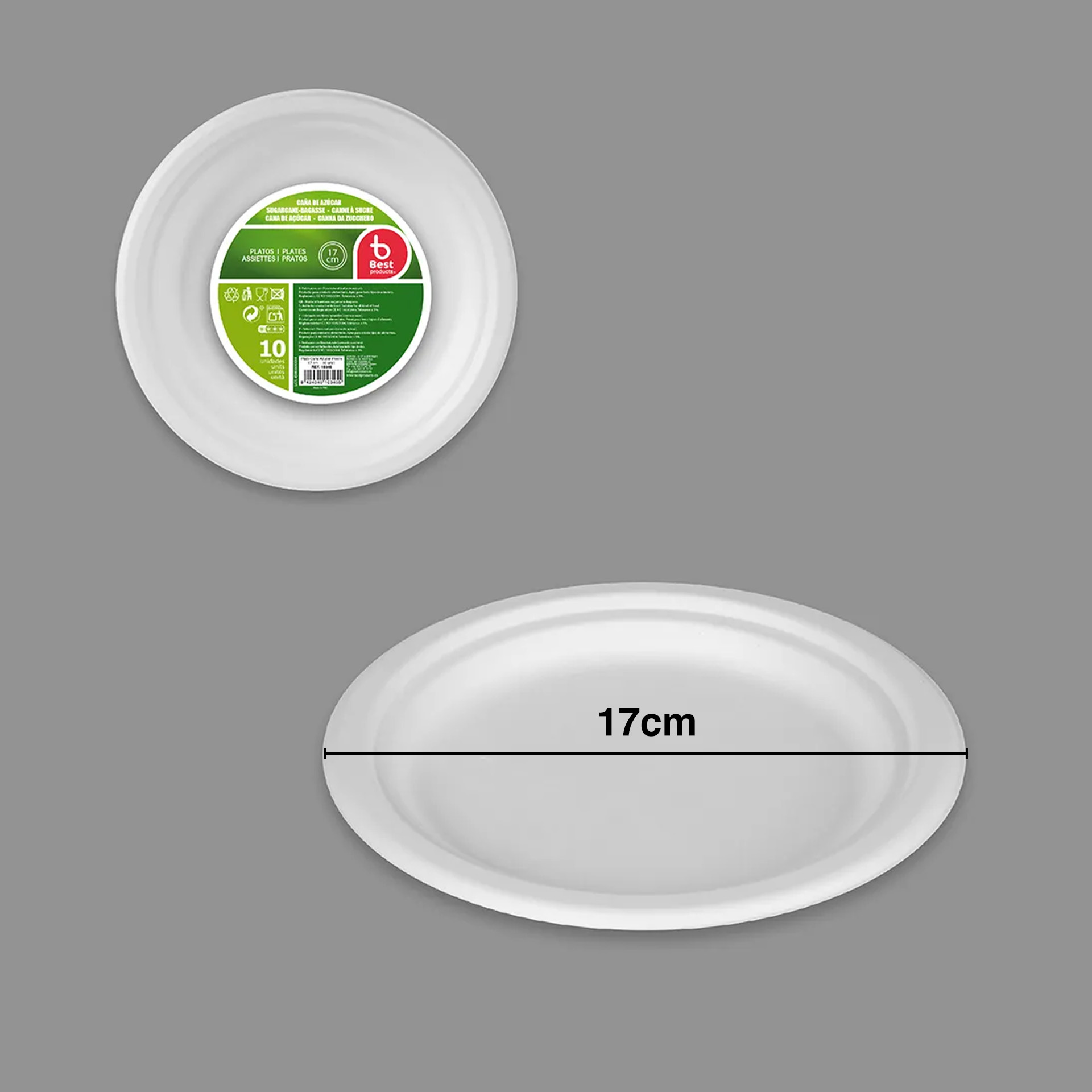Prato Biodegradável Cana Açucar Redondo 17cm Pack 10
